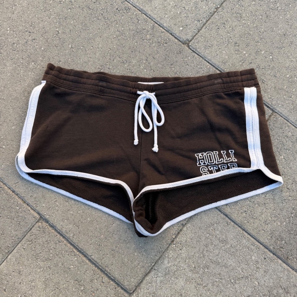 Hollister Brown Dolphin Shorts White Trim Athletic Lounge Sweat Shorts Large